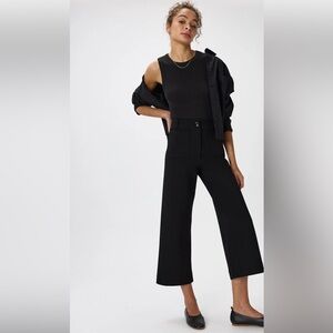 Quince Ultra-Stretch Patch Pocket Ponte Cropped Wide Leg Pants Black Sz 8